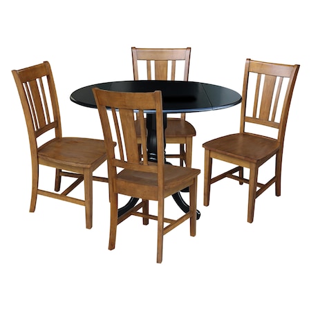 International Concepts 42 in. Dual Drop Leaf Table with 4 Splat Back Dining Chairs - 5 Piece Dining Set K46-42DP-C59-10-4